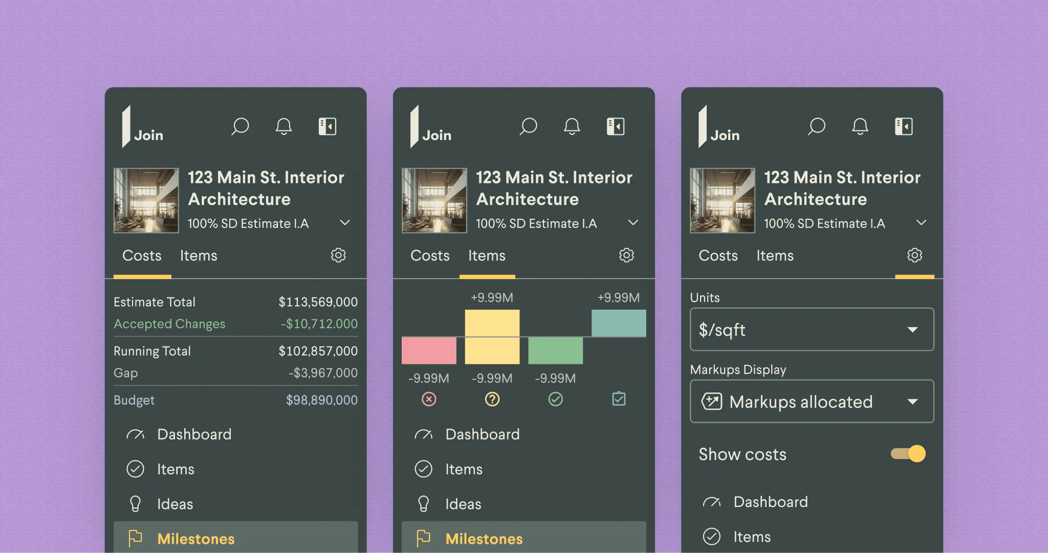 Project-first navigation showing a single project's context with features nested as sub-navigation