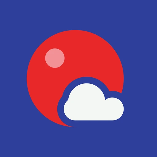 Telop’s app icon: a red sun with a cloud, on broadcast blue